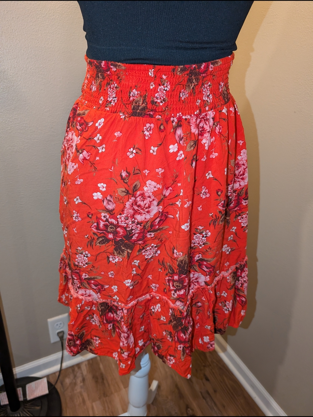 torrid Orange Floral Smocked-Waist Midi Skirt With Pockets